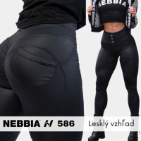 Bubble Butt legíny s vysokým pásom GLOSSY 586 Black - NEBBIA